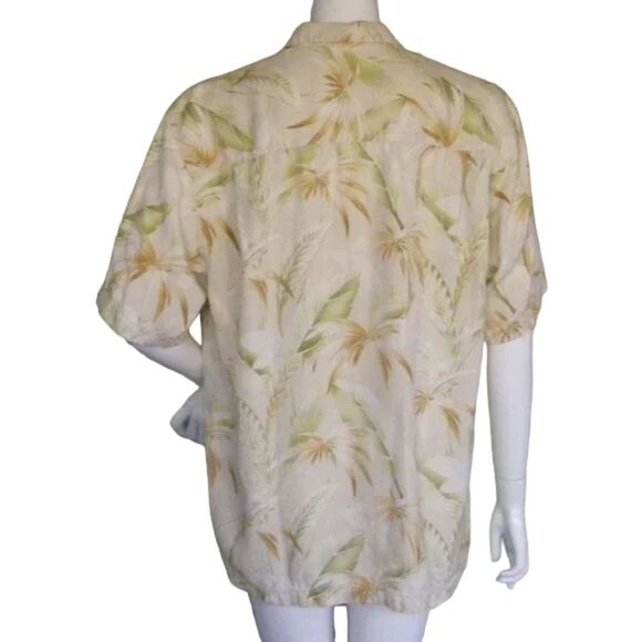 TOMMY BAHAMA Silk Shirt, L Palm/Leaf Print, Natural Buttons, Short sleeve, Camp - Picture 7 of 11